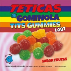 DIABLO GOLOSO – CAIXA DE GOMAS COM AÇÚCAR PEITOS SABOR FRUTAS 6 CORES E SABORES LGBT MADE IS SPAIN /es/pt/en/fr/it/